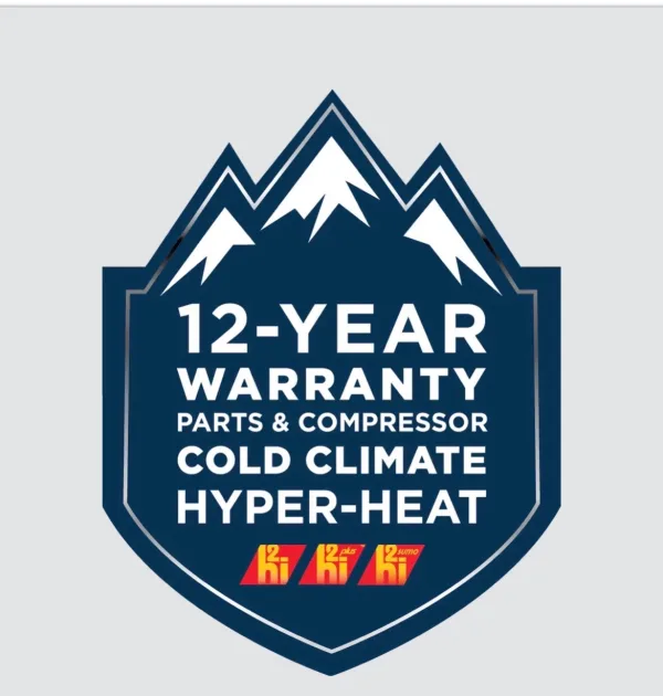 12-Year Warranty Parts & Compressor Cold Climate Hyper-Heat badge